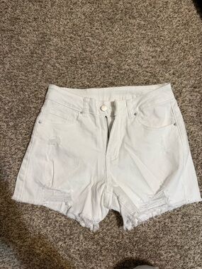 Women’s White Distressed Denim Shorts